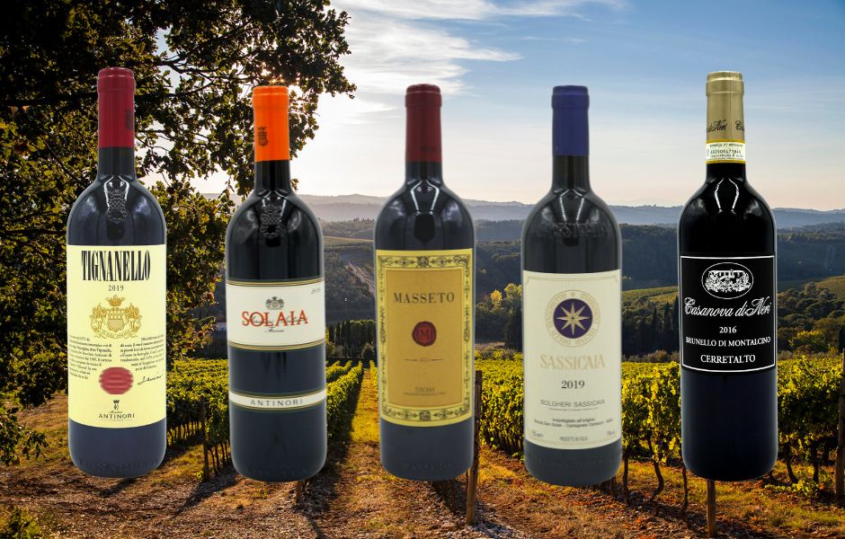 Berühmte Weine der Toskana: Tignanello, Solaia, Masseto, Sassicaia und Cerretalto