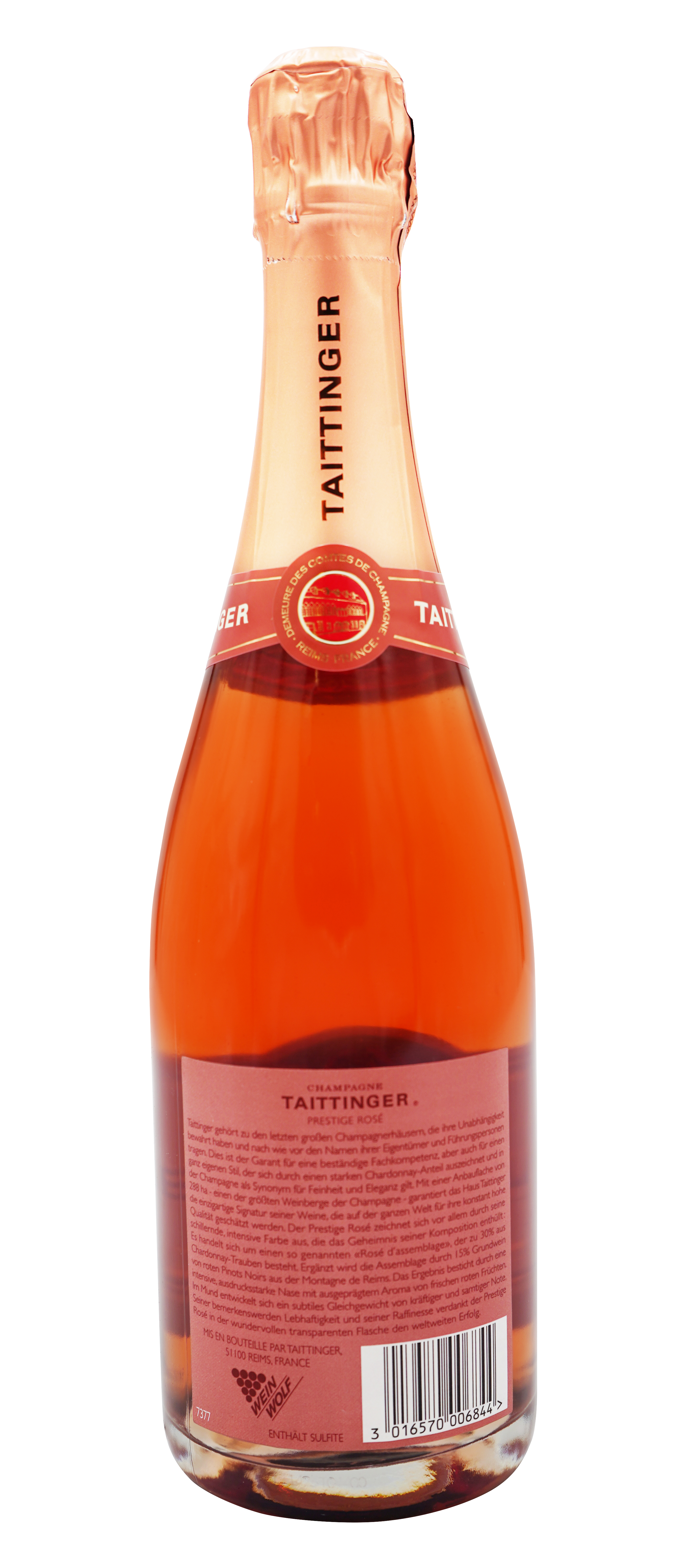 Taittinger Champagner Brut Prestige Rose - back label
